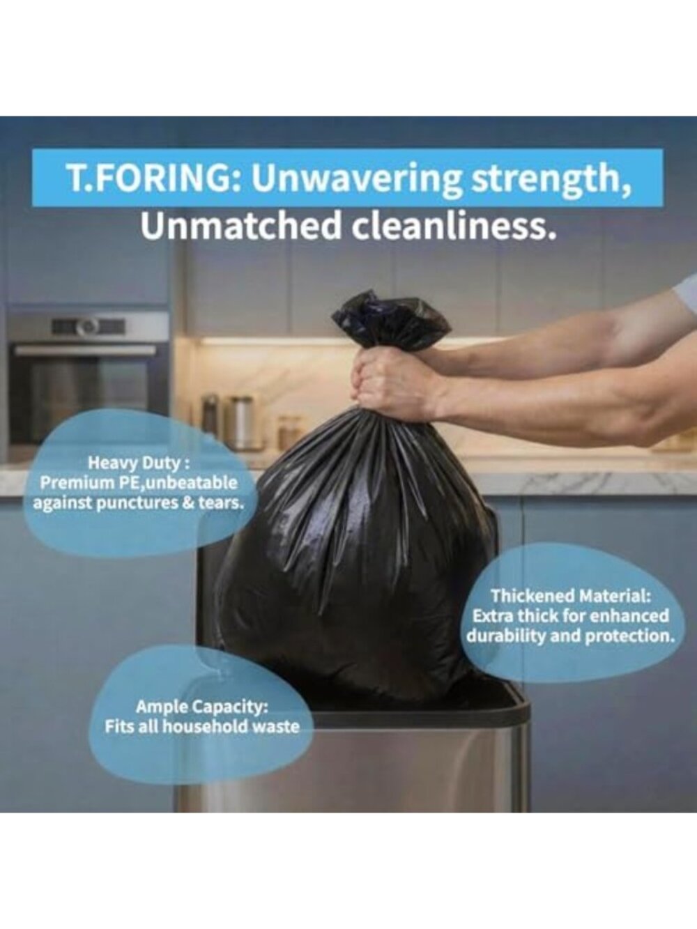 Heavy Duty 55-60 Gallon Trash Bags, 2.1 Mil Thickness, 100 Count, Extra Strong - Picture 5 of 6